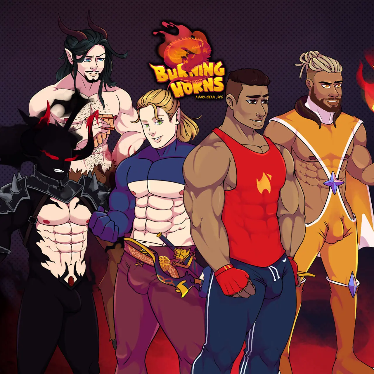 Burning Horns - A Bara Isekai JRPG cover