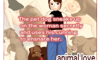 The pet dog sneaks up on the woman secretly and uses his cunning to ensnare her cover